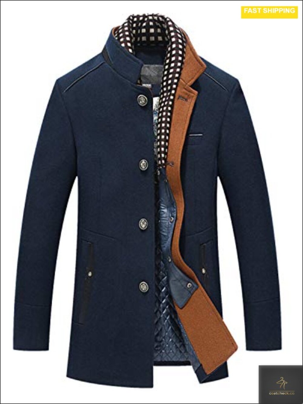 Mens Wool Peacoat Overcoat Winter Mid-Length Trench Coat 45% Wool